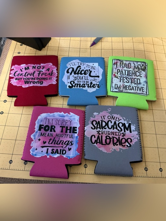 Other - Hot off the press! Set of 5 Graphic Can Cooler Koozies